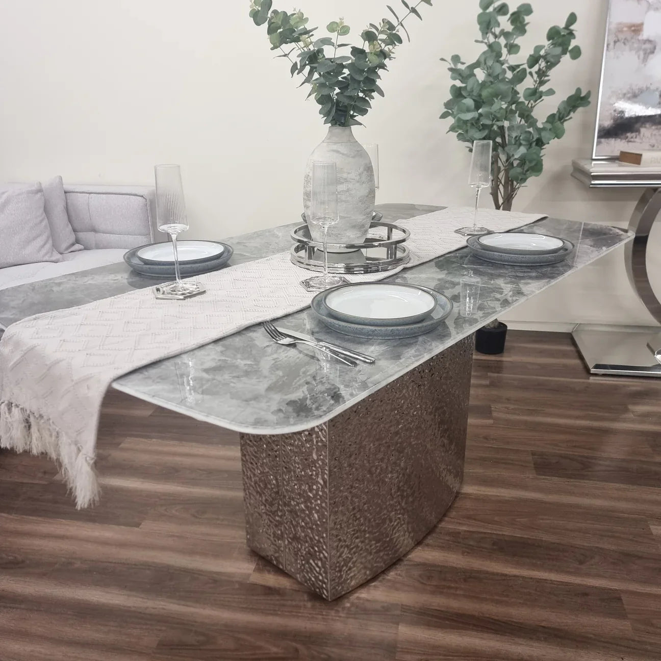 Monarch Marble Dining Table with Metal Hammered Base - Belmont Interiors