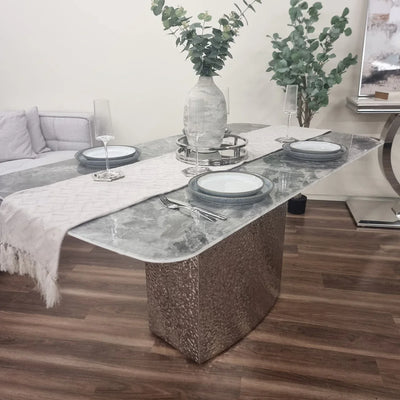 Monarch Marble Dining Table with Metal Hammered Base - Belmont Interiors