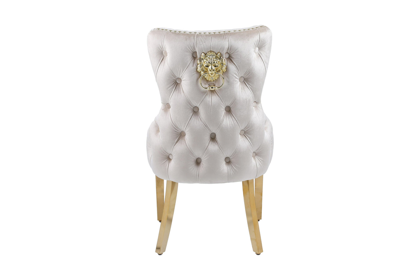 Louis Gold Marble Dining Table With Shimmer Cream Gold Lion Knocker Dining Chairs