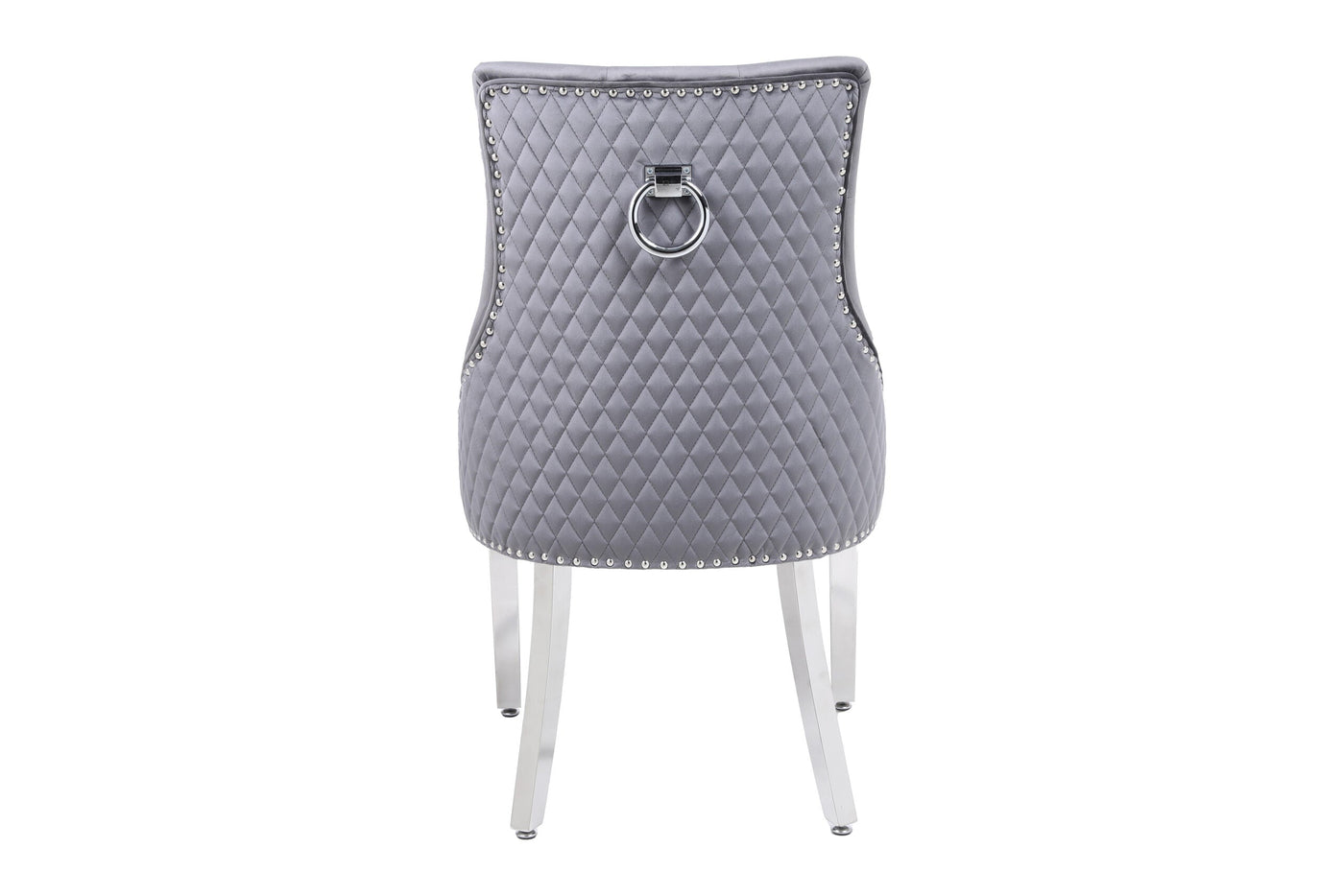 Louis 100CM Marble & Chrome Dining Table With Round Knocker Grey Quilted Velvet Chairs