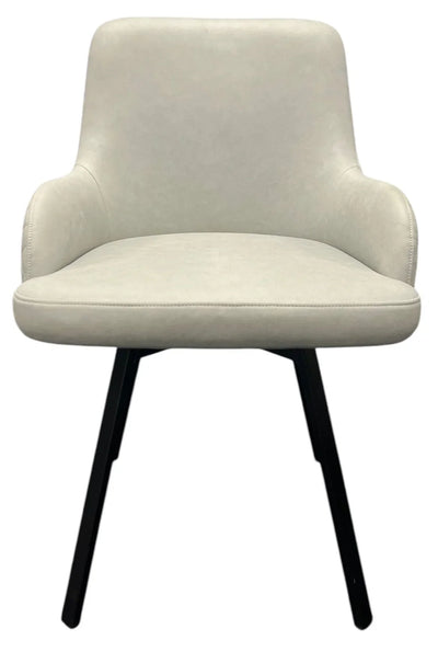 Rose 180º Swivel PU Leather Dining Chair in Light Grey with Black Legs