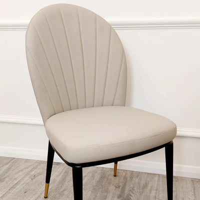 Lucien 180cm Gold Dining Table with Pandora Gold Sintered Stone Top + Etta Beige PU Leather Dining Chairs-Esme Furnishings