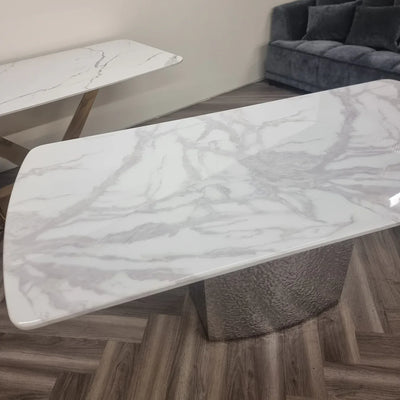 Monarch Marble Dining Table with Metal Hammered Base - Belmont Interiors