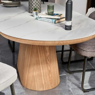Blanco 200cm Oval Beech & White Ceramic Sintered Marble Dining Table