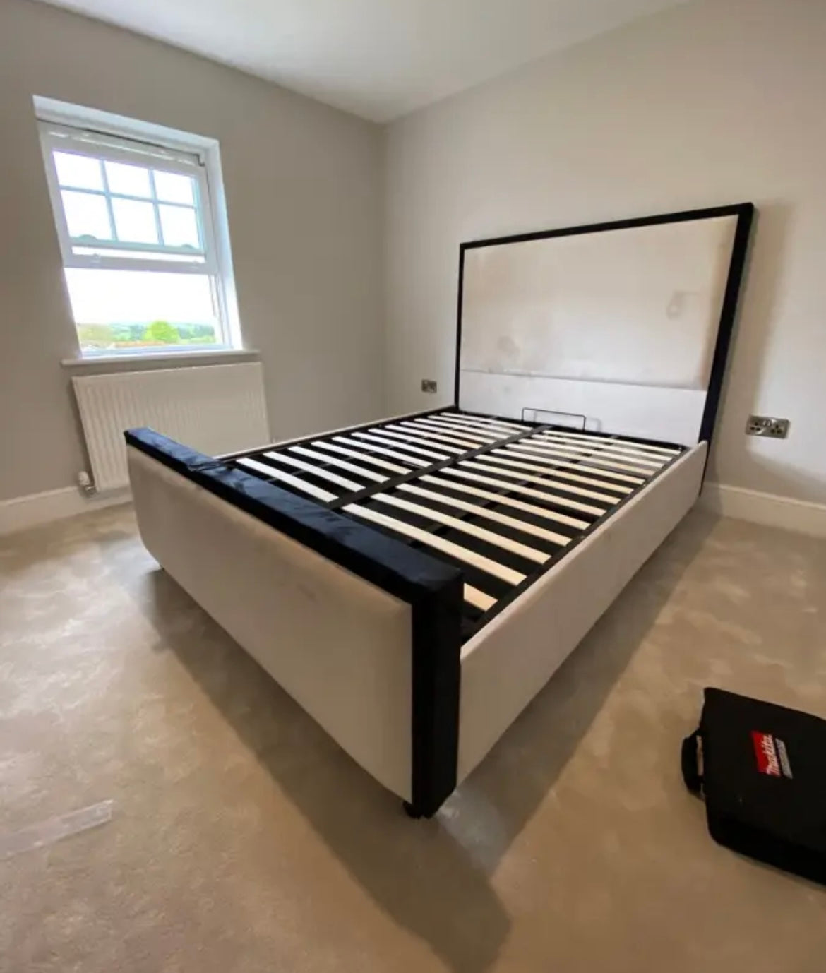 Noir Plush Velvet Luxury Monochrome Chunky Bed with Contrast Black Border - Belmont Interiors