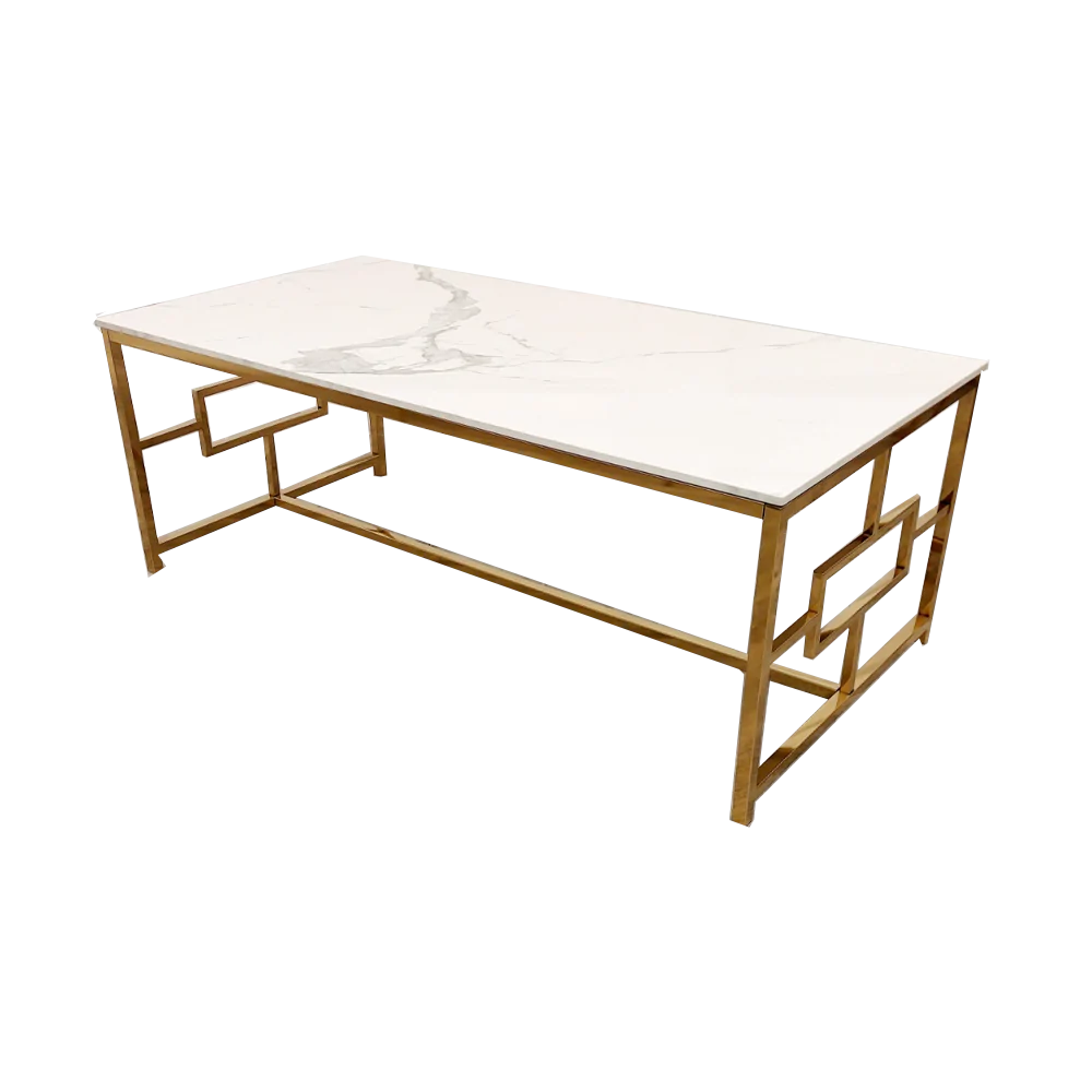 Geo Gold Coffee Table with Polar White Sintered Top - Belmont Interiors