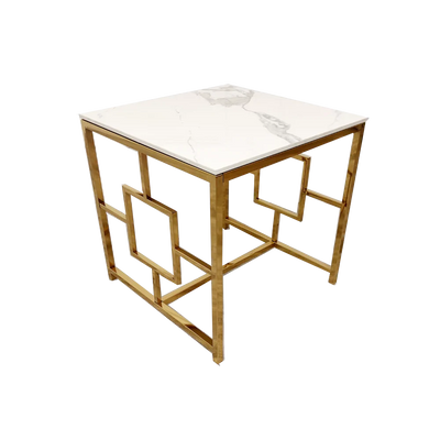 Geo Gold Lamp Side Table with Polar White Sintered Top - Belmont Interiors