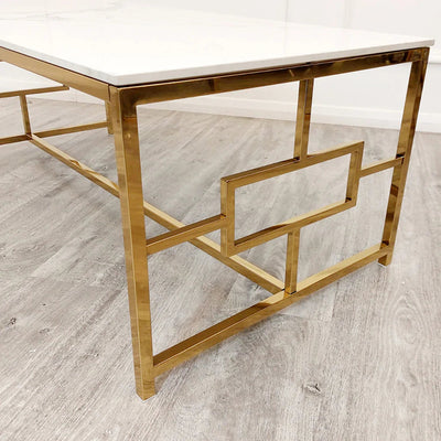 Geo Gold Coffee Table with Polar White Sintered Top - Belmont Interiors