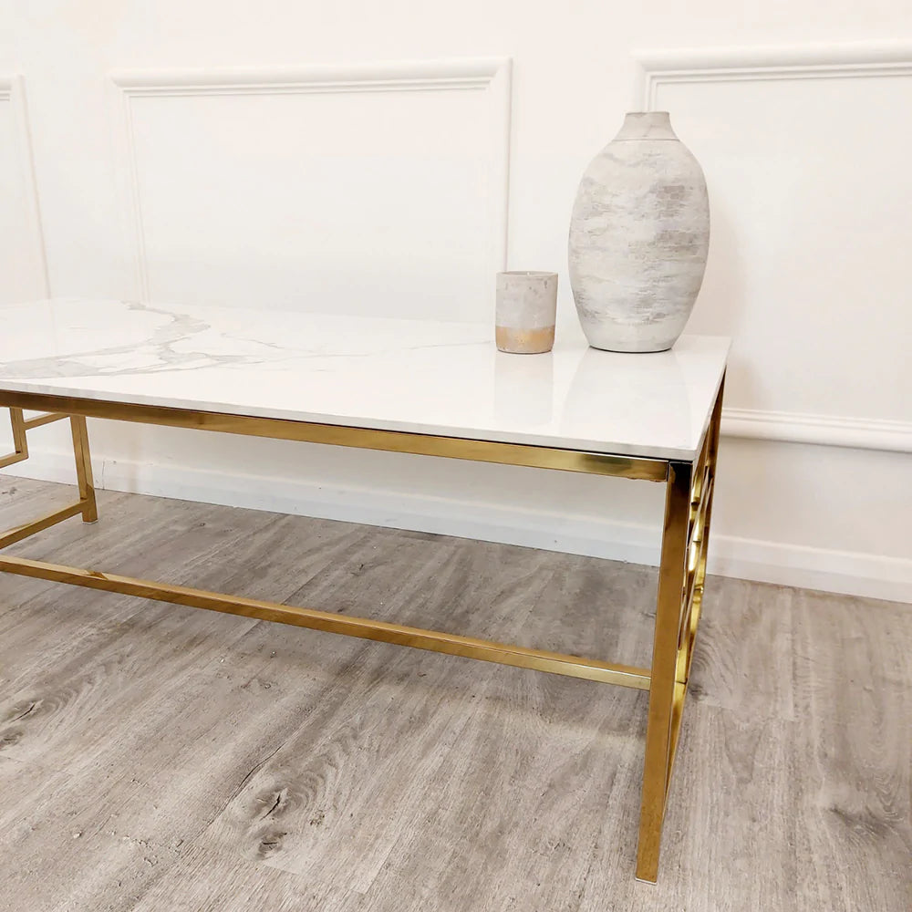 Geo Gold Coffee Table with Polar White Sintered Top - Belmont Interiors