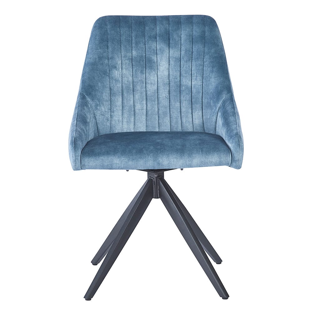 Sofia Swivel Dining Chair in Blue Velvet with Black Legs - Belmont Interiors