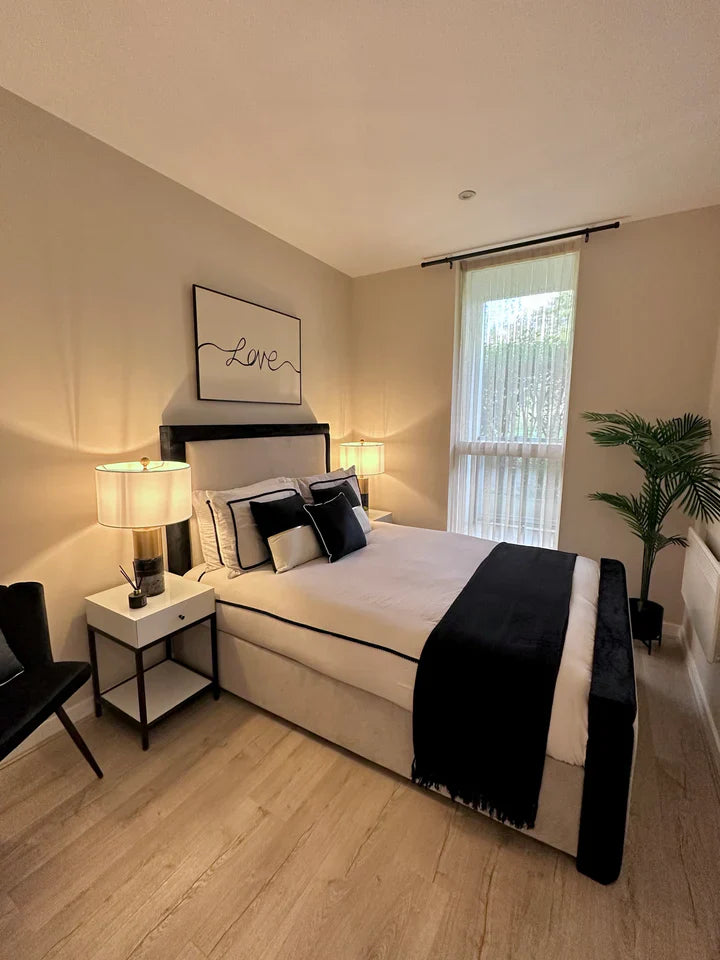 Noir Plush Velvet Luxury Monochrome Chunky Bed with Contrast Black Border - Belmont Interiors
