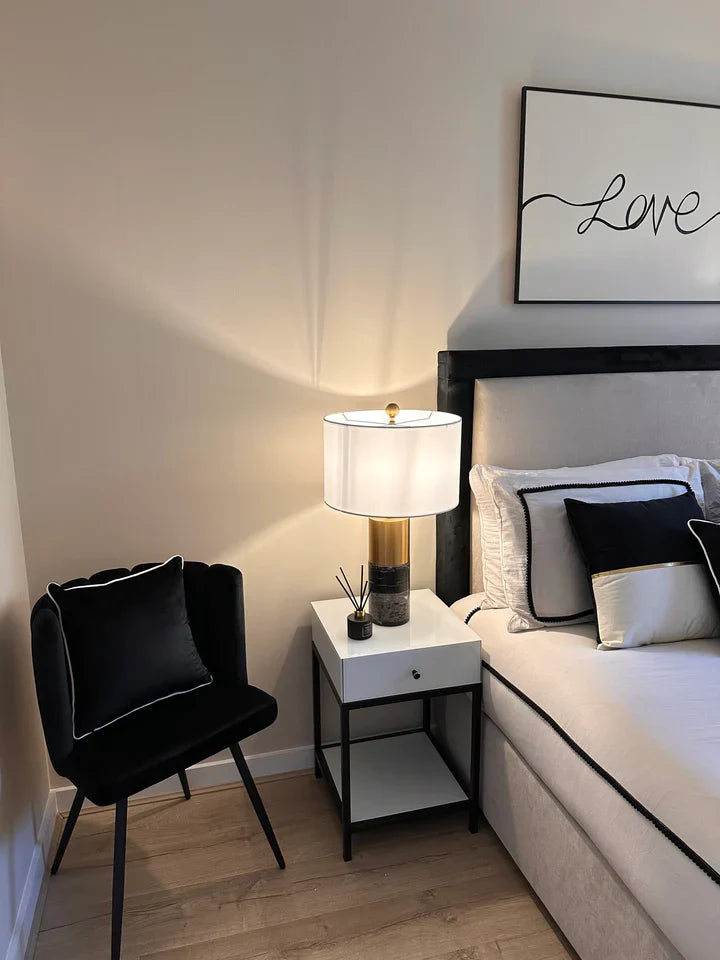 Noir Plush Velvet Luxury Monochrome Chunky Bed with Contrast Black Border - Belmont Interiors