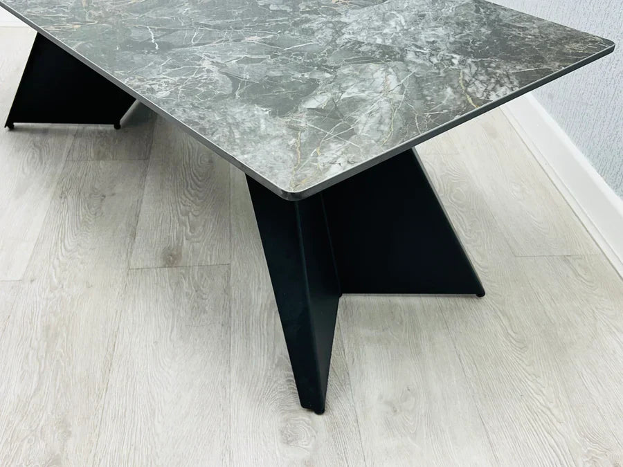Chicago Dark Grey Ceramic Coffee Table with Intricate Grey and Gold Veining - Belmont Interiors