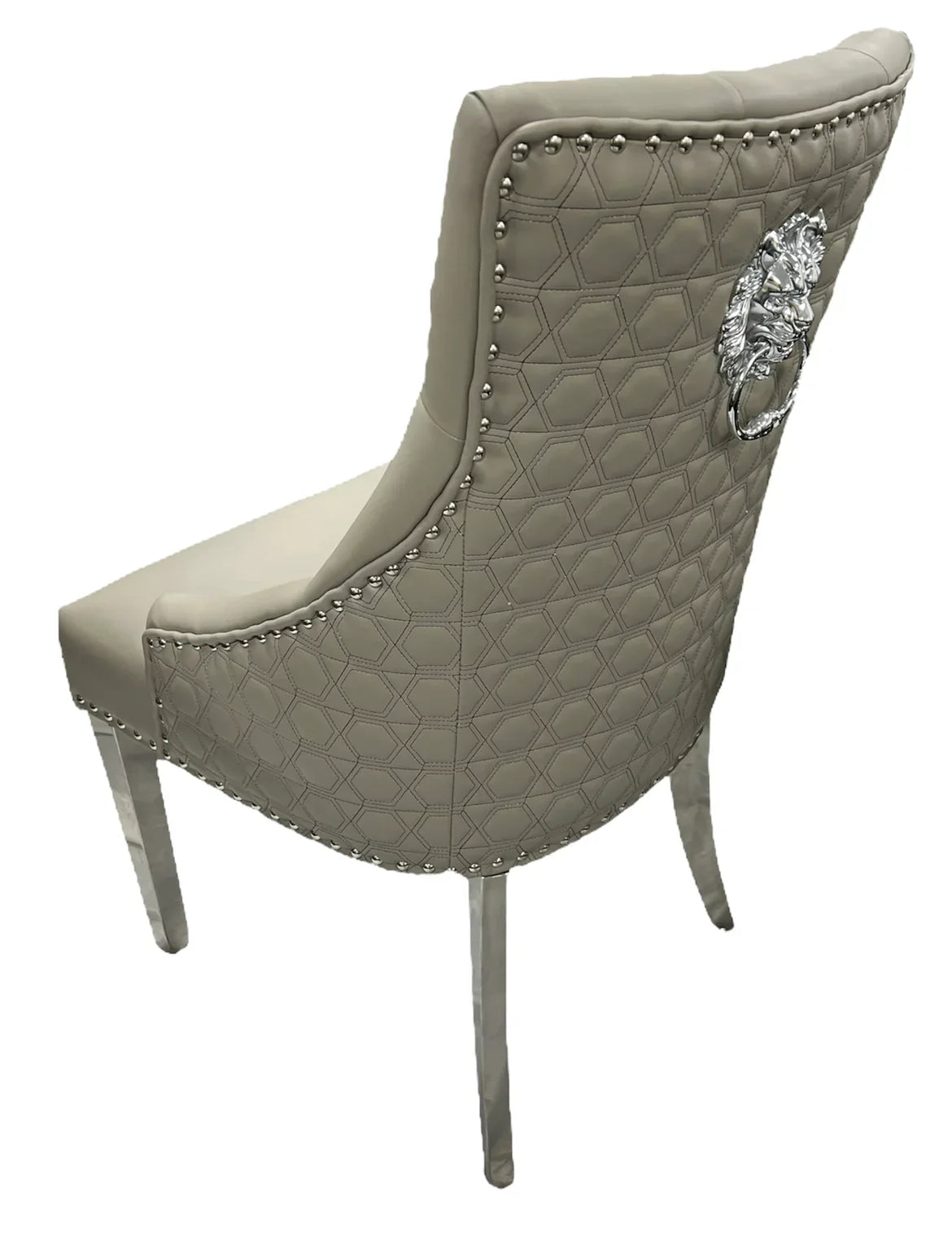Verona PU Light Grey Chair (Lion Knocker/Chrome Legs)