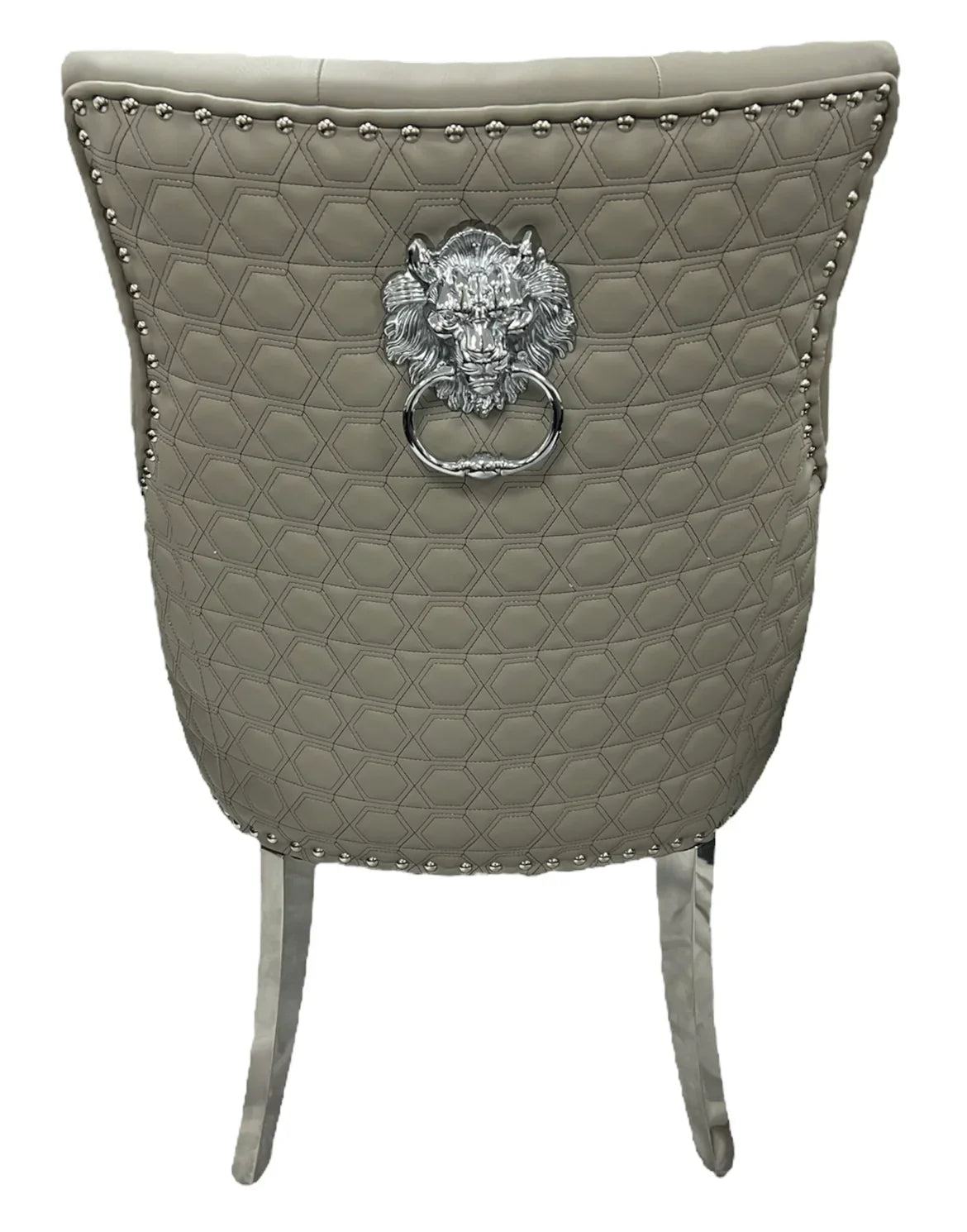 Verona PU Light Grey Chair (Lion Knocker/Chrome Legs)