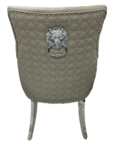 Verona PU Light Grey Chair (Lion Knocker/Chrome Legs)