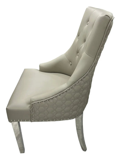 Verona PU Light Grey Chair (Lion Knocker/Chrome Legs)