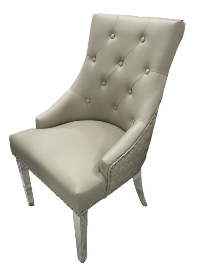 Verona PU Light Grey Chair (Lion Knocker/Chrome Legs)