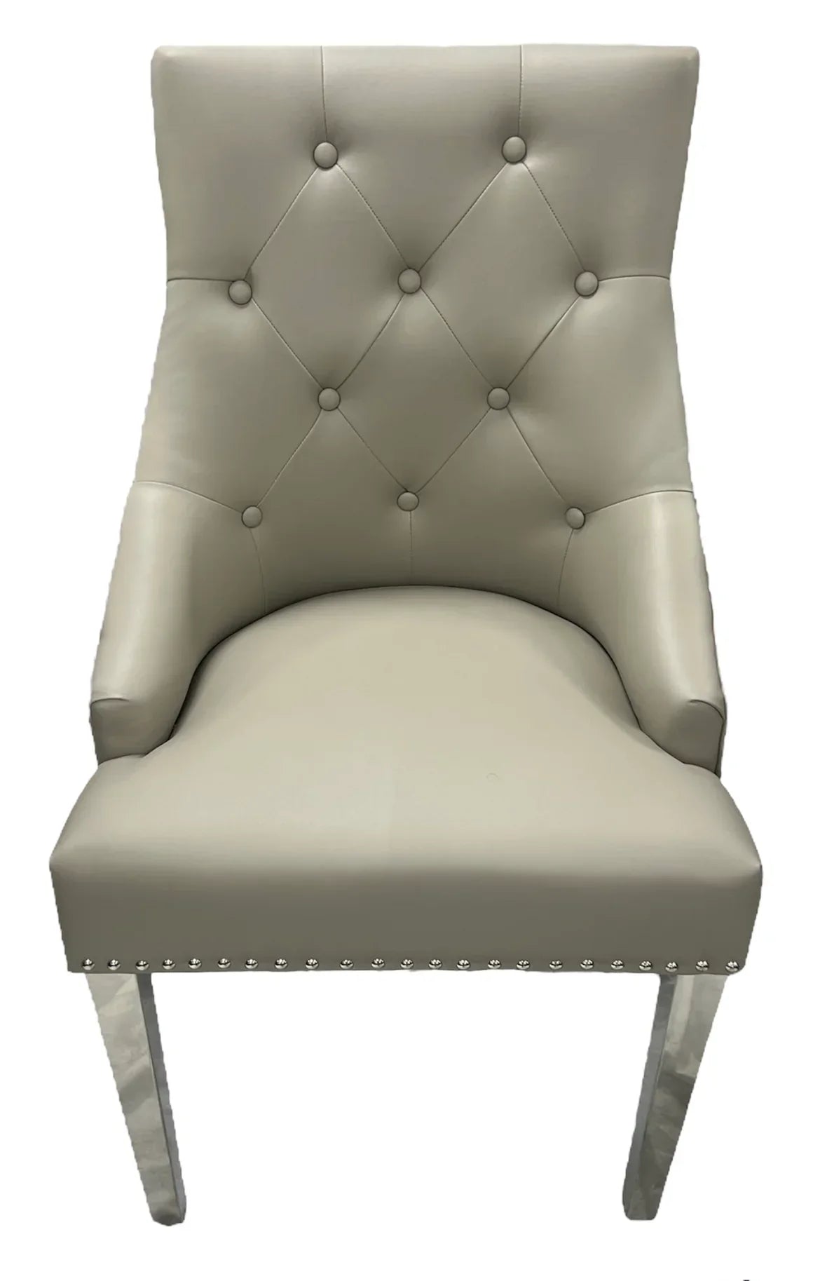 Verona PU Light Grey Chair (Lion Knocker/Chrome Legs)