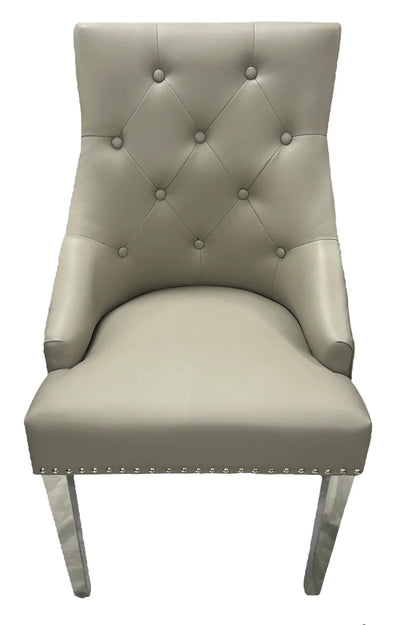 Verona PU Light Grey Chair (Lion Knocker/Chrome Legs)
