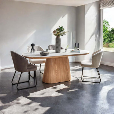 Blanco 200cm Oval Beech & White Ceramic Sintered Marble Dining Table