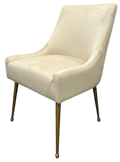 Milan Ivory Velvet Dining Chair with Gold Legs an Knocker