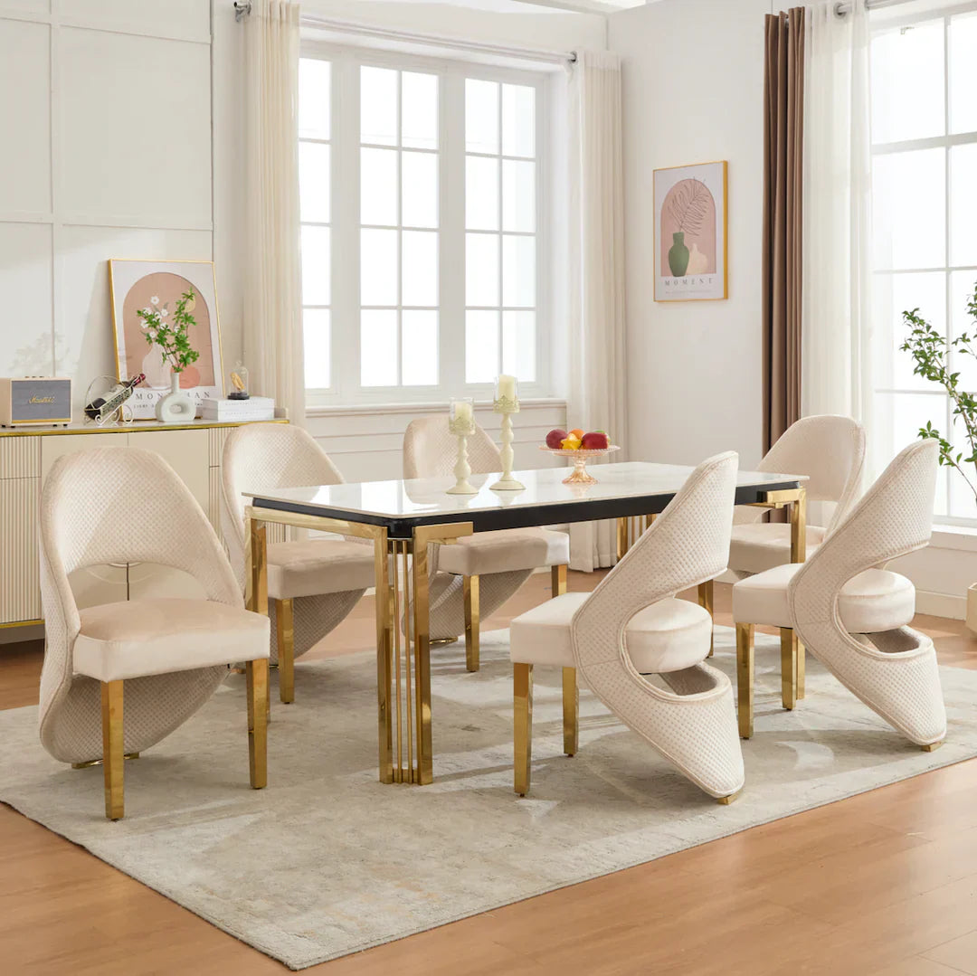 Santorini Cream & Gold Velvet Modern Dining Chair