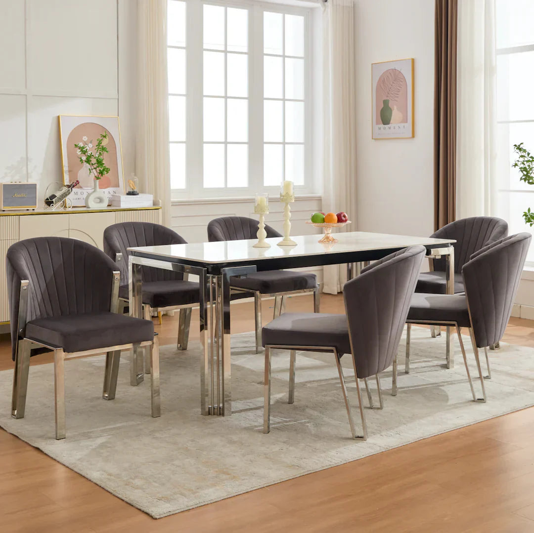 Fabio Grey Velvet & Chrome Dining Chair
