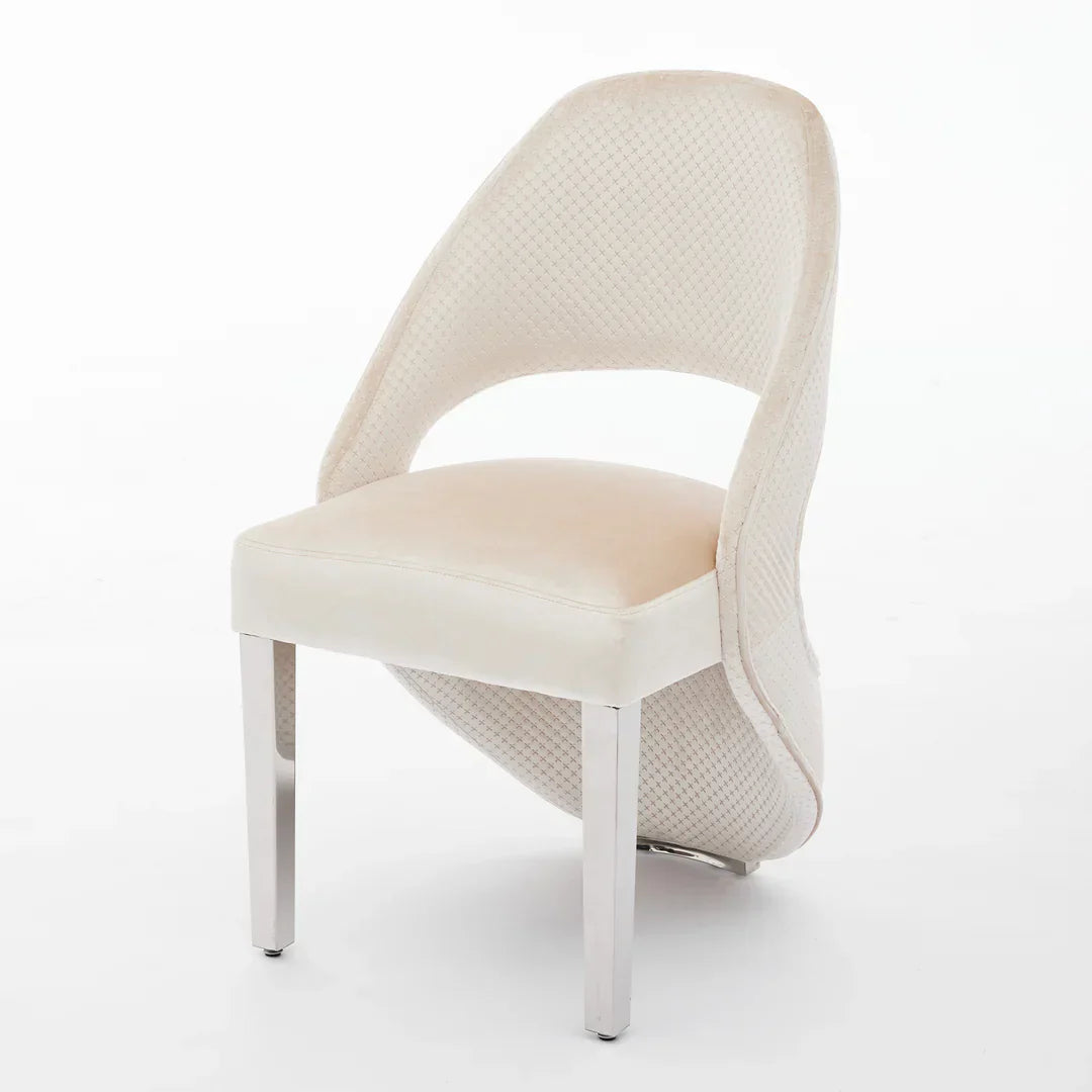 Santorini Cream Velvet & Chrome Modern Dining Chair