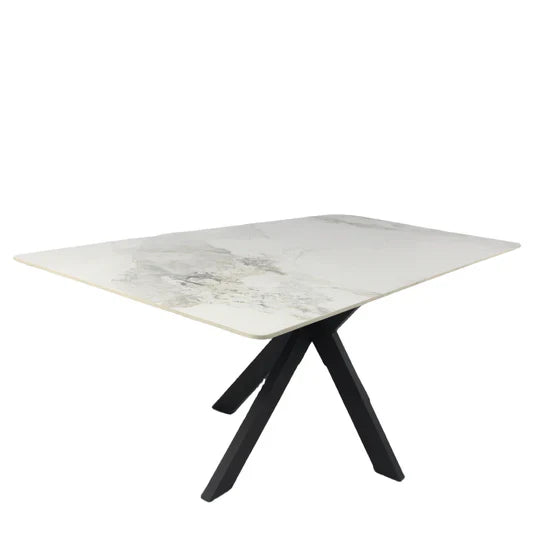 Phoenix 150cm White Ceramic Marble Fixed Dining Table