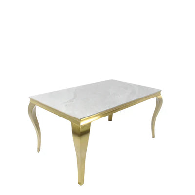 Louis Marble & Gold Dining Table With Victoria Gold Ring Knocker Velvet Chairs