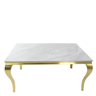 Louis Marble & Gold Dining Table With Victoria Gold Ring Knocker Velvet Chairs