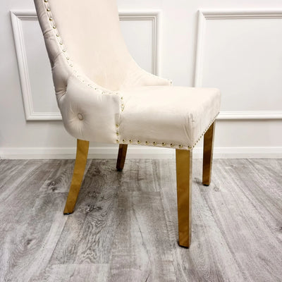 Louis Gold Marble Dining Table With Kensington Cream Gold Velvet Chairs
