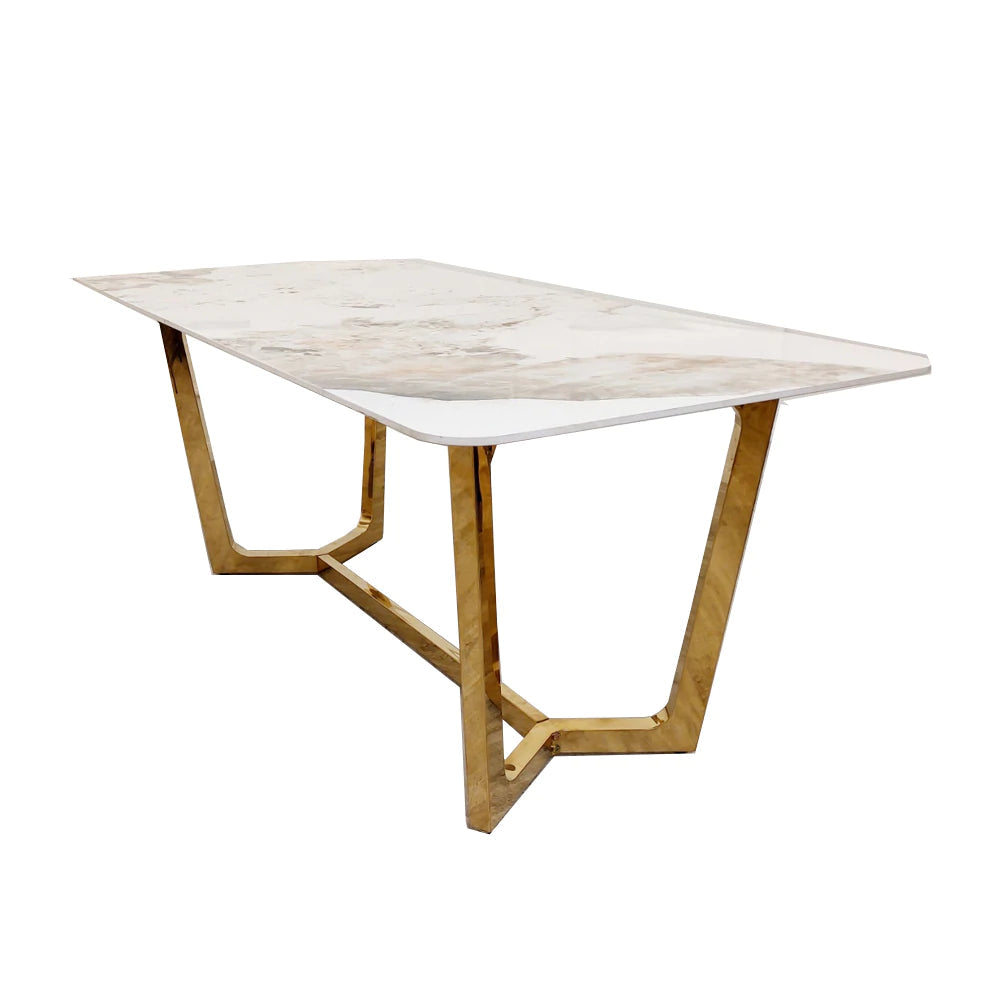 Lucien 160cm Gold Dining Table with Pandora Gold Sintered Stone Top - Belmont Interiors