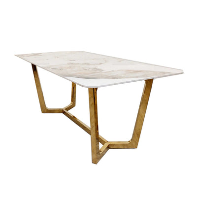 Lucien 160cm Gold Dining Table with Pandora Gold Sintered Stone Top - Belmont Interiors