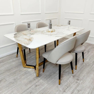 Lucien 180cm Gold Dining Table with Pandora Gold Sintered Stone Top-Esme Furnishings
