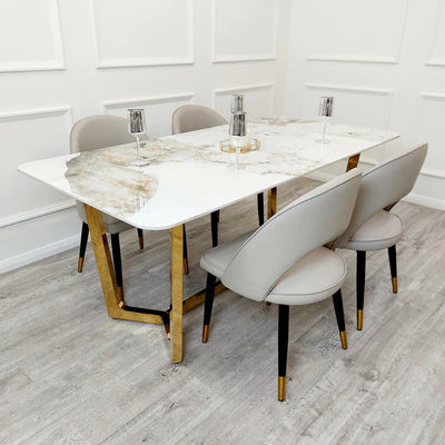 Lucien 160cm Gold Dining Table with Pandora Gold Sintered Stone Top - Belmont Interiors