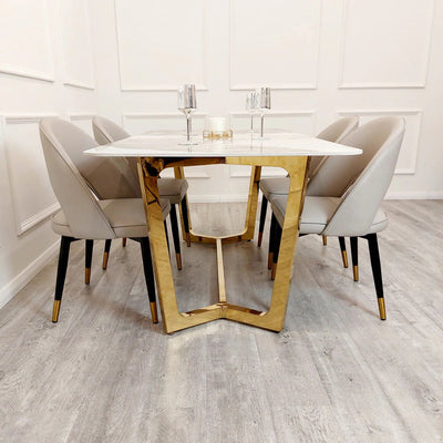 Lucien 160cm Gold Dining Table with Pandora Gold Sintered Stone Top - Belmont Interiors
