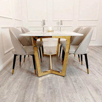 Lucien 180cm Gold Dining Table with Pandora Gold Sintered Stone Top-Esme Furnishings