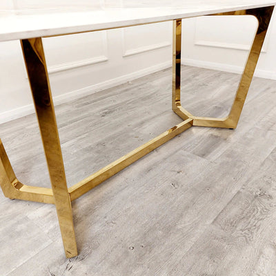 Lucien 160cm Gold Dining Table with Pandora Gold Sintered Stone Top - Belmont Interiors