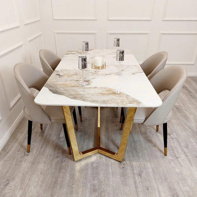 Lucien 180cm Gold Dining Table with Pandora Gold Sintered Stone Top-Esme Furnishings