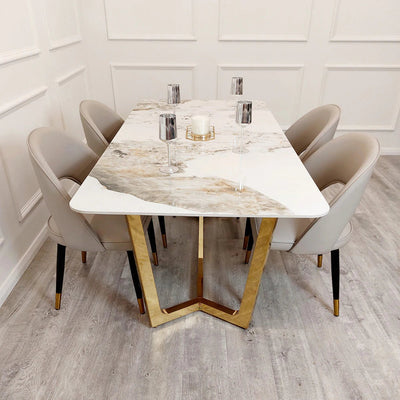 Lucien 160cm Gold Dining Table with Pandora Gold Sintered Stone Top - Belmont Interiors