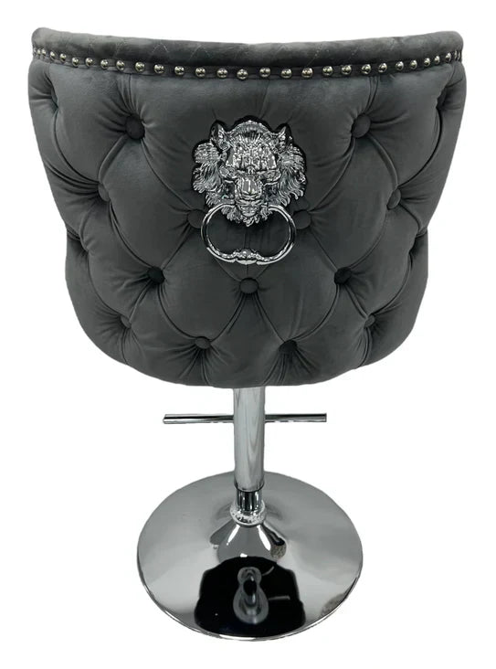 Valentino Lion Knocker Quilted Tufted Shimmer Velvet BAR STOOLS - 3 Colours