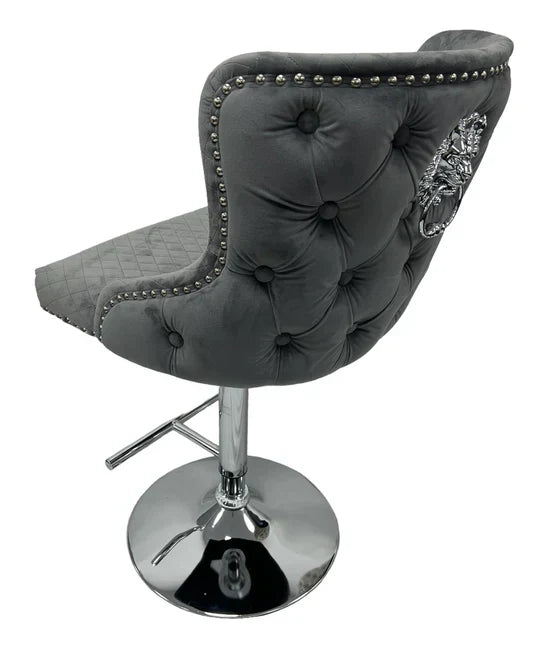 Valentino Lion Knocker Quilted Tufted Shimmer Velvet BAR STOOLS - 3 Colours