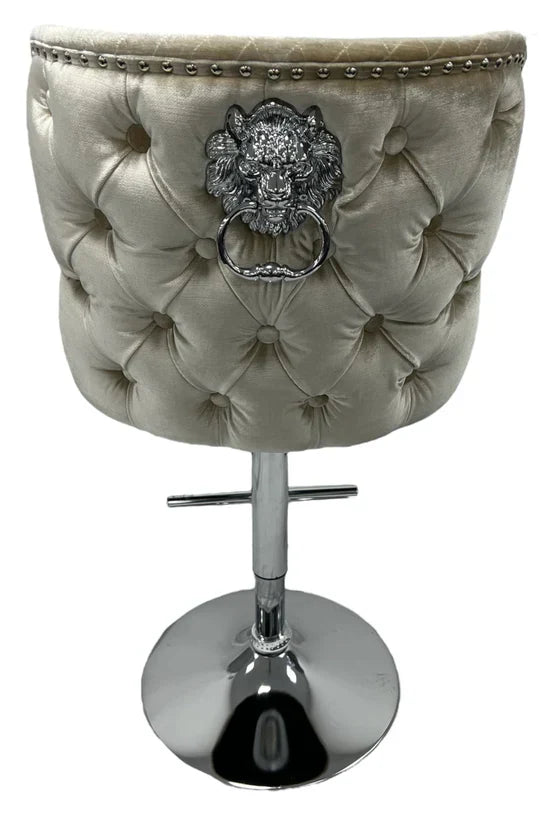 Valentino Lion Knocker Quilted Tufted Shimmer Velvet BAR STOOLS - 3 Colours