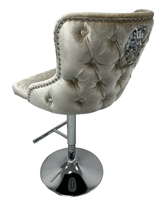 Valentino Lion Knocker Quilted Tufted Shimmer Velvet BAR STOOLS - 3 Colours