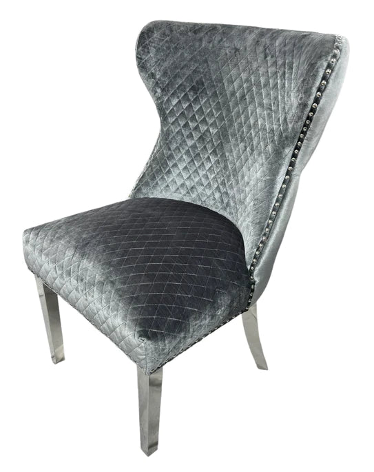 Louis 130cm Round Black Marble Chrome Dining Table And Valente Shimmer Lion Dining Chairs