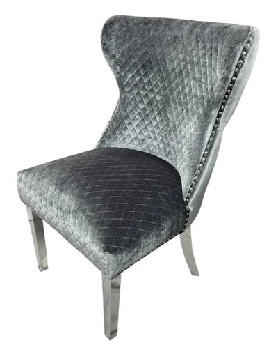 Louis 130cm Round Black Marble Chrome Dining Table And Valente Shimmer Lion Dining Chairs