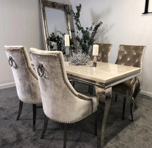 Louis 180CM Marble & Chrome Dining Table - 5 Colours - Belmont Interiors