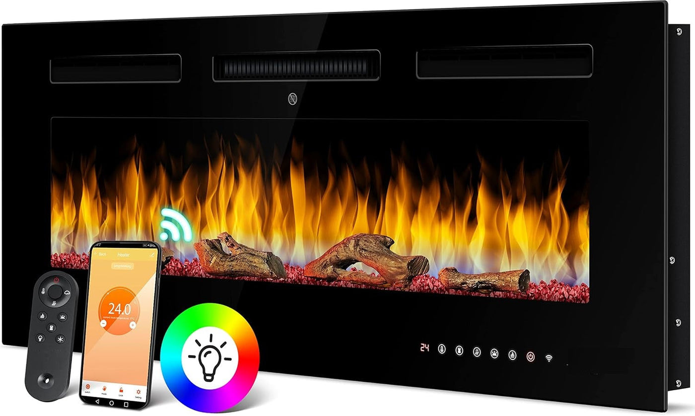 Luminis Black 50" WI-FI Insert Electric Fire 10 Colour LED Glass Wall Mounted Inset